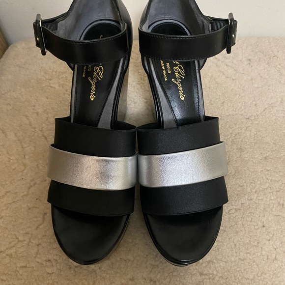 Robert Clergerie Black and Silver Wedge Sandals - Picture 7 of 16